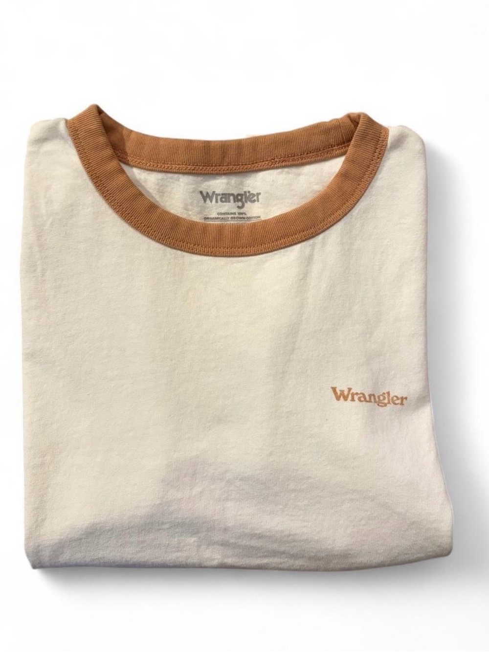 Wrangler women’s Sz. XS white & tan ringer tee